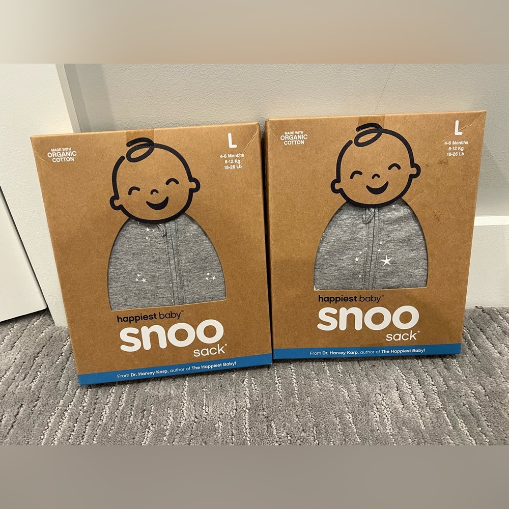 2 Happiest Baby Snoo Sacks - Gray with stars